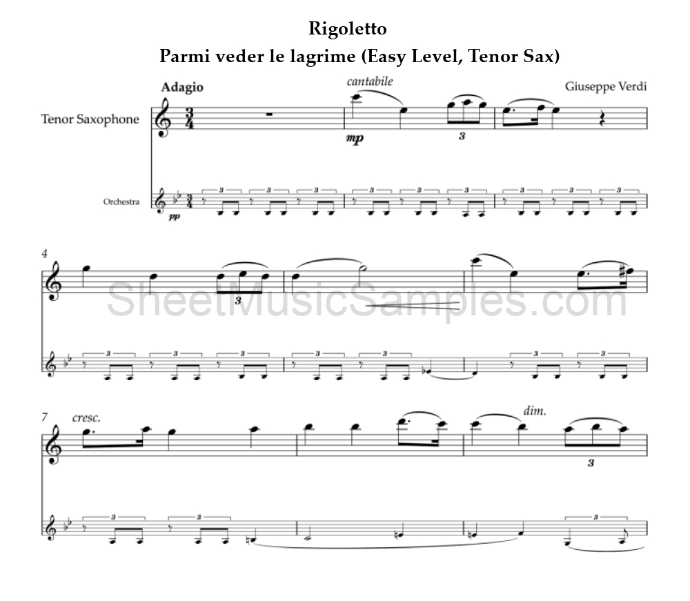 Rigoletto - Parmi veder le lagrime (Easy Level, Tenor Sax)