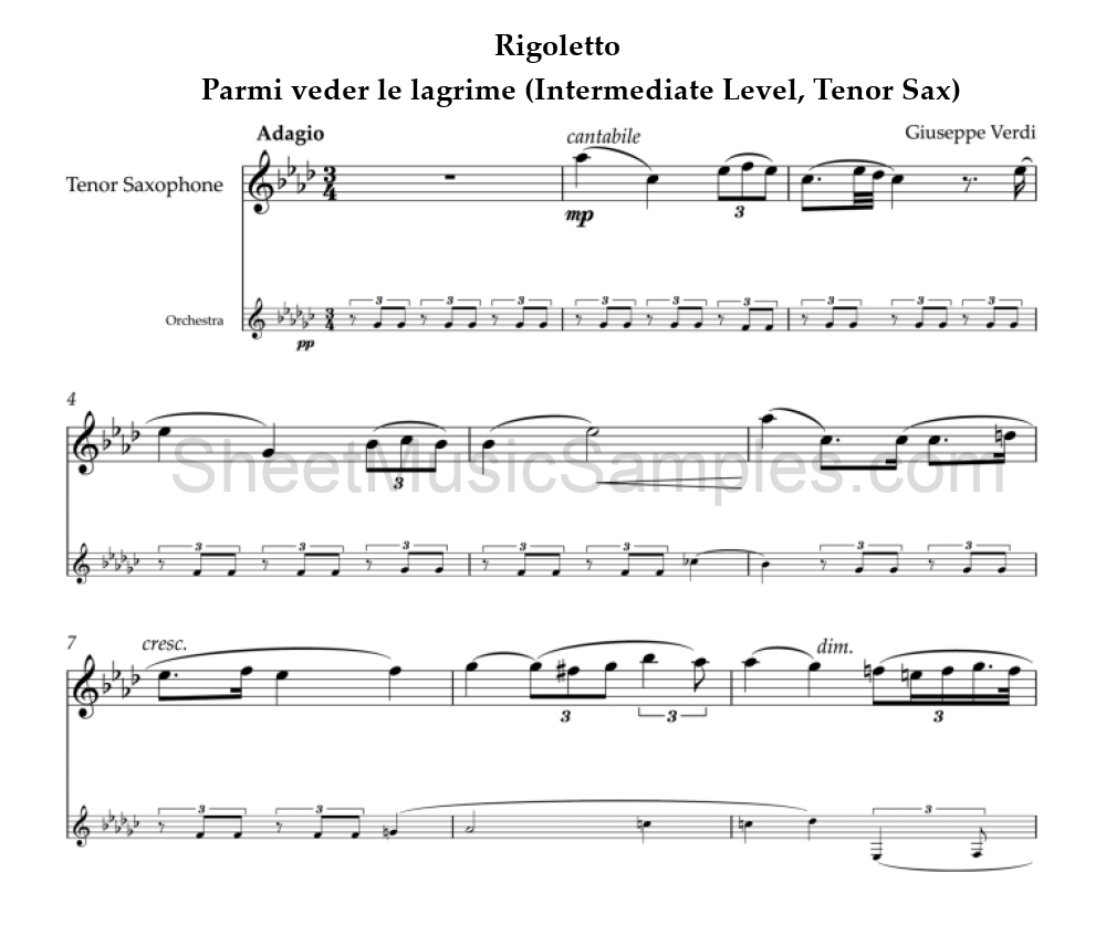 Rigoletto - Parmi veder le lagrime (Intermediate Level, Tenor Sax)