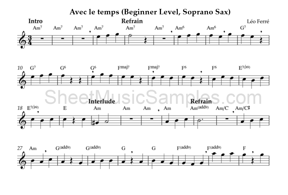 Avec le temps (Beginner Level, Soprano Sax)