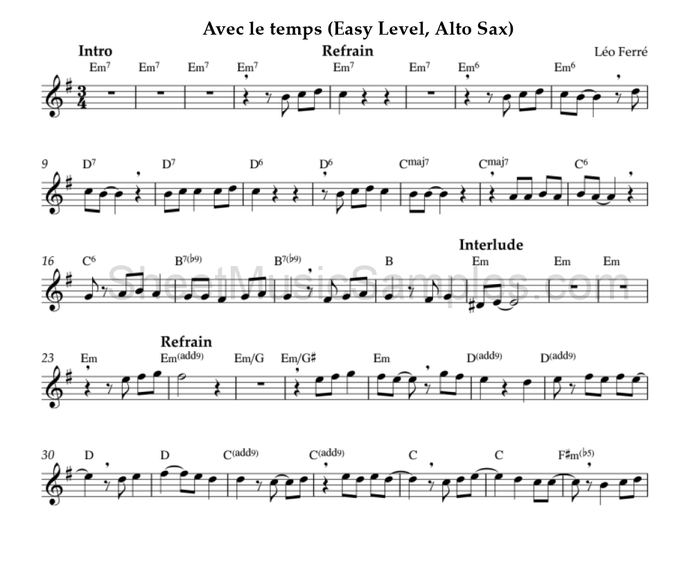 Avec le temps (Easy Level, Alto Sax)