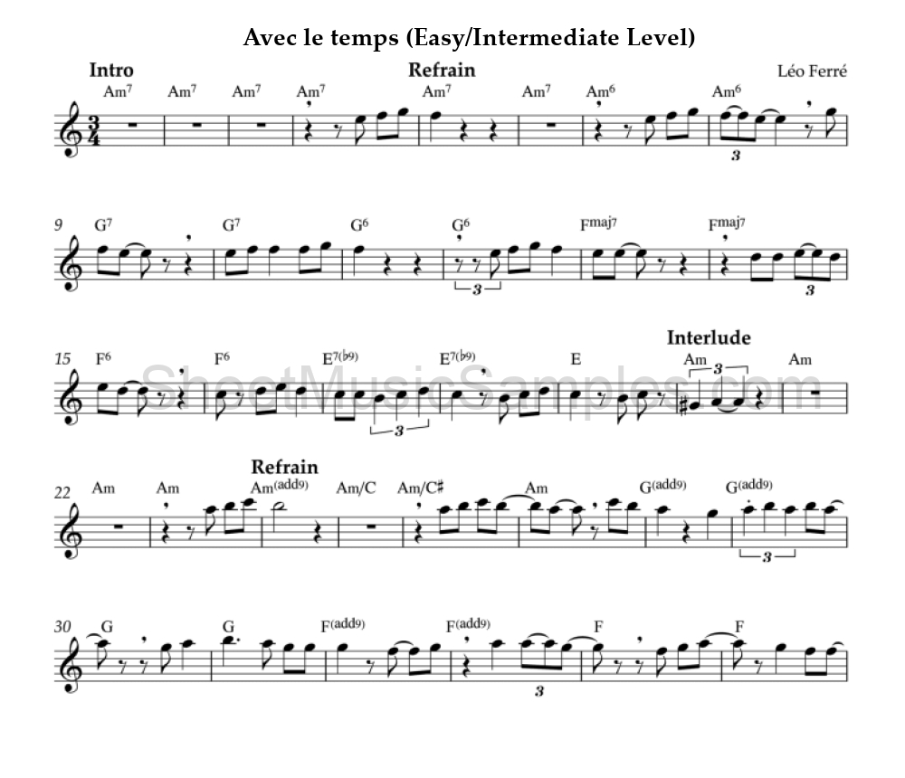 Avec le temps (Easy/Intermediate Level)