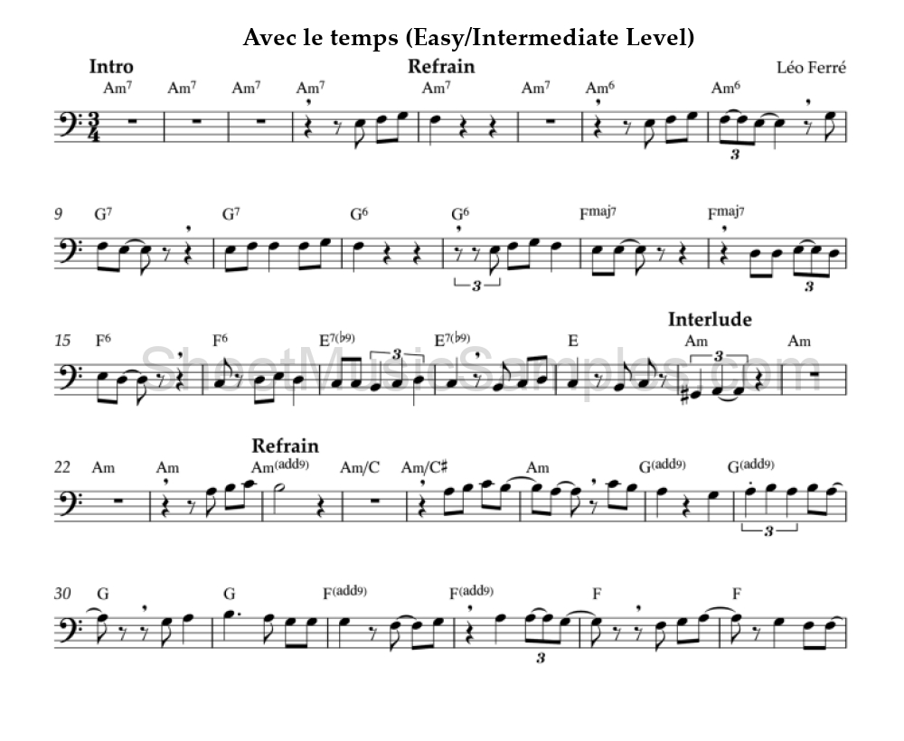 Avec le temps (Easy/Intermediate Level)