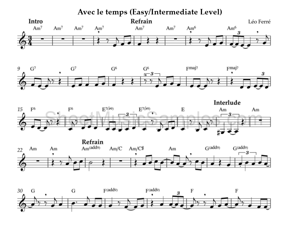 Avec le temps (Easy/Intermediate Level)