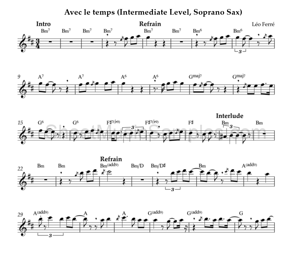 Avec le temps (Intermediate Level, Soprano Sax)