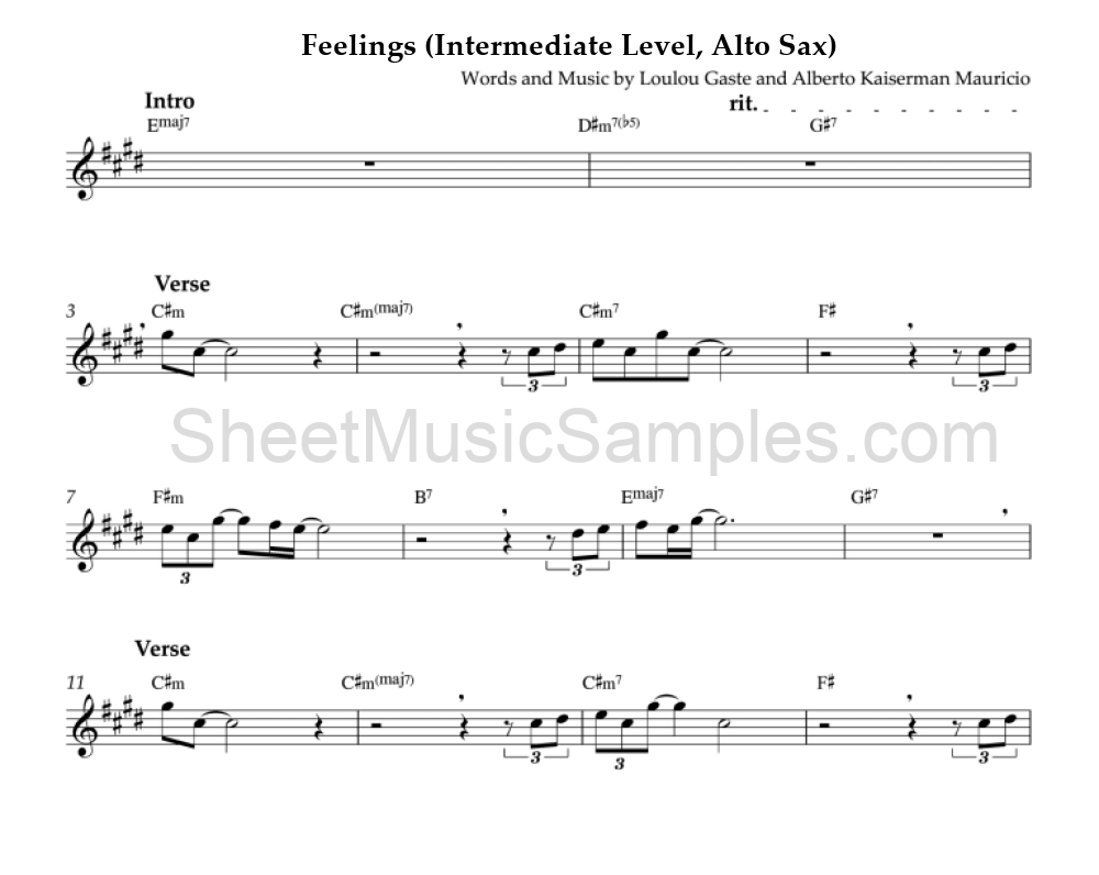 Feelings (Intermediate Level, Alto Sax)