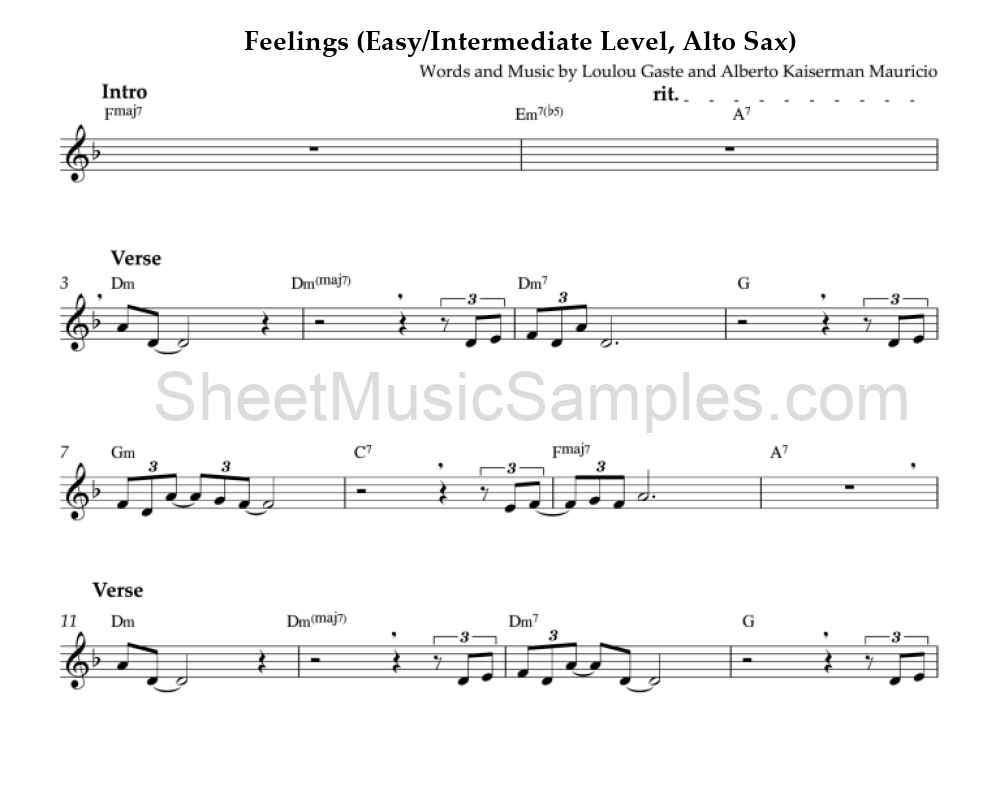 Feelings (Easy/Intermediate Level, Alto Sax)