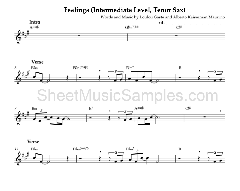 Feelings (Intermediate Level, Tenor Sax)