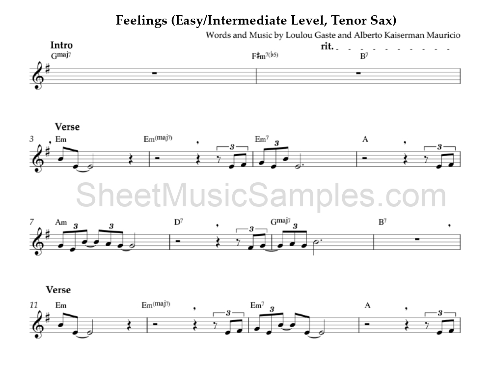 Feelings (Easy/Intermediate Level, Tenor Sax)