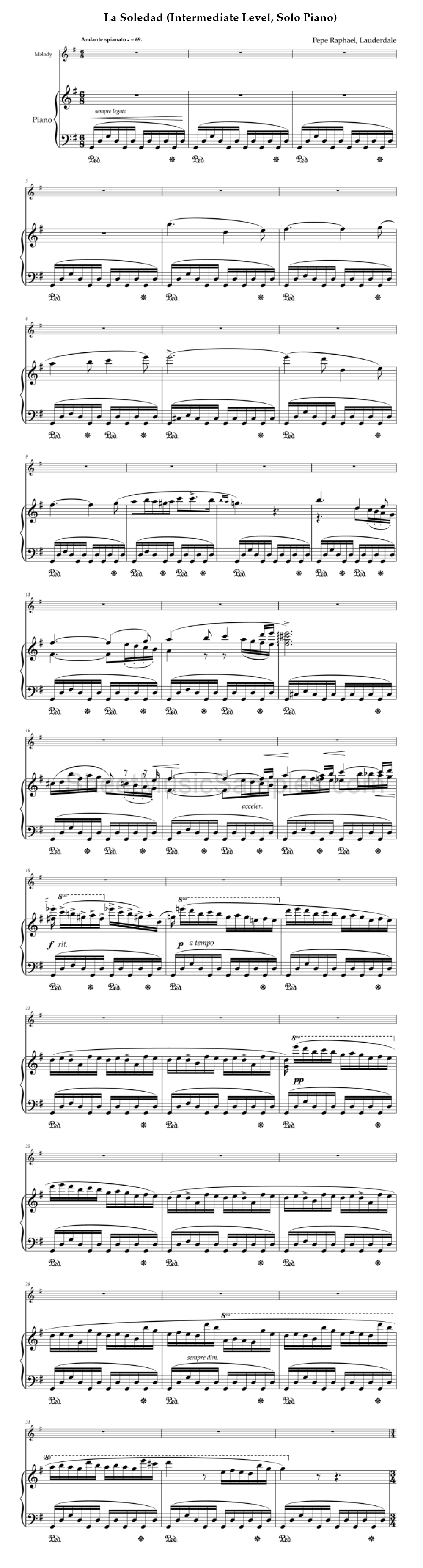 La Soledad (Intermediate Level, Solo Piano)