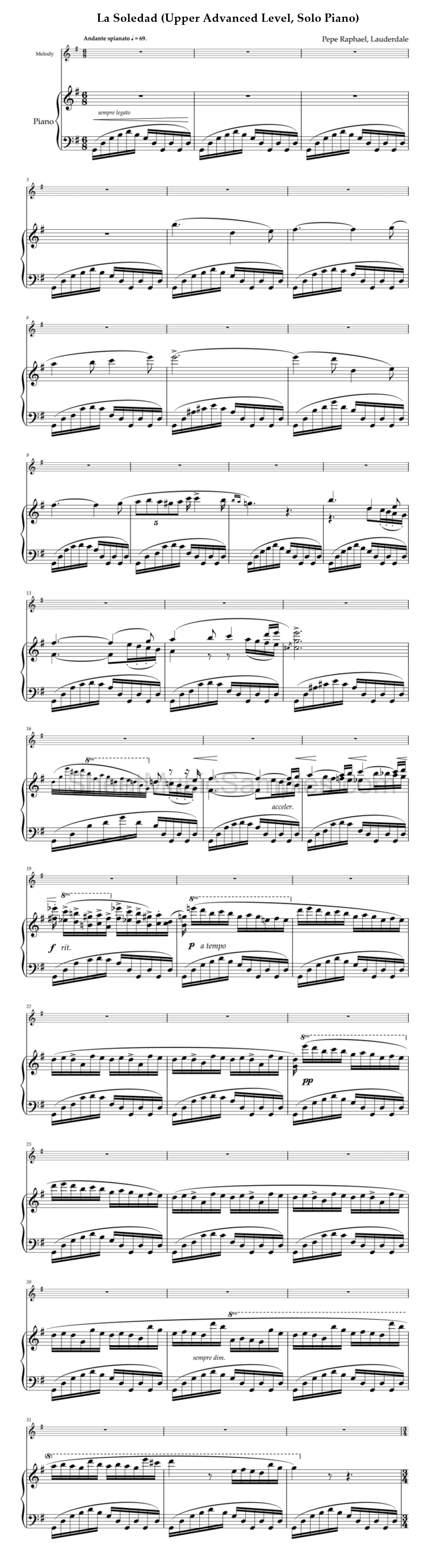 La Soledad (Upper Advanced Level, Solo Piano)