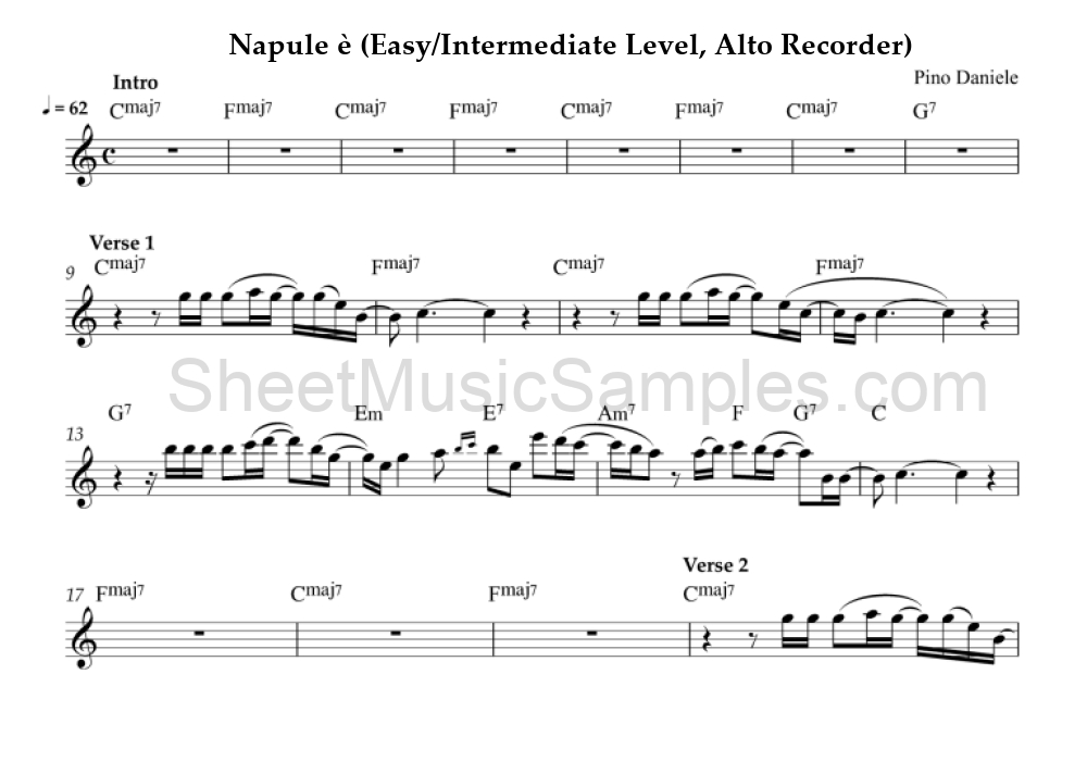 Napule è (Easy/Intermediate Level, Alto Recorder)