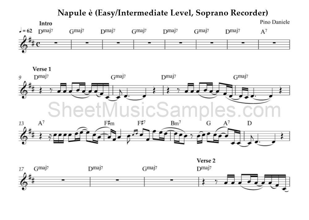 Napule è (Easy/Intermediate Level, Soprano Recorder)