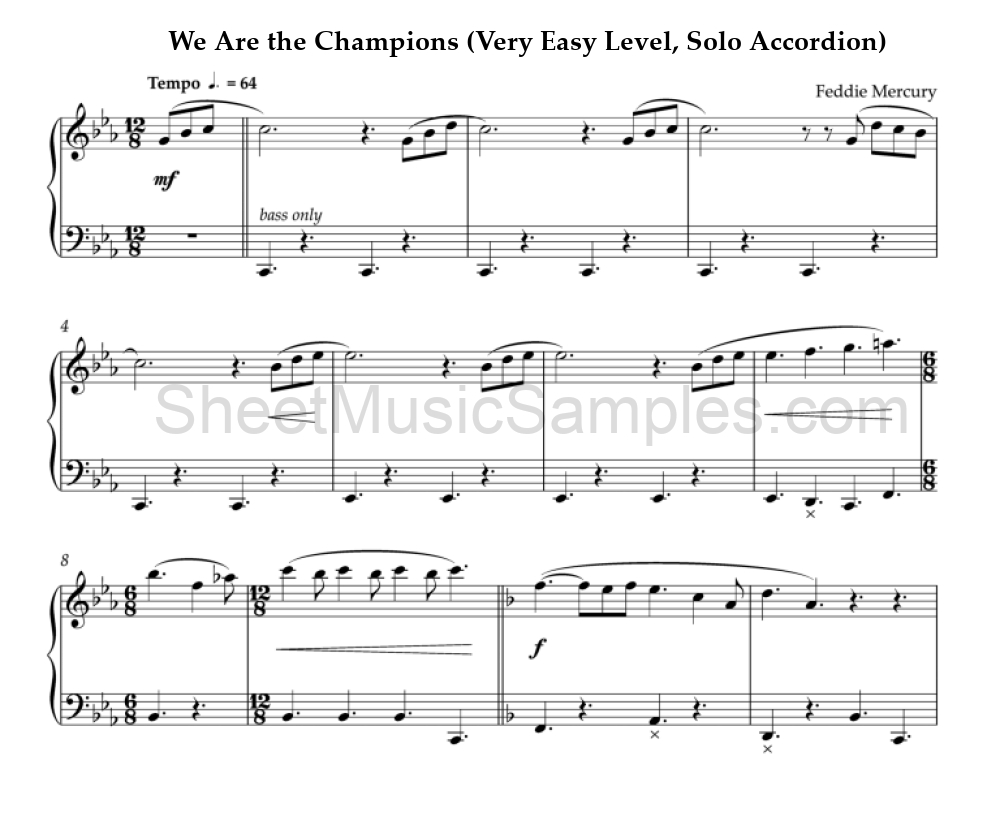 We Are the Champions (Very Easy Level, Solo Accordion)