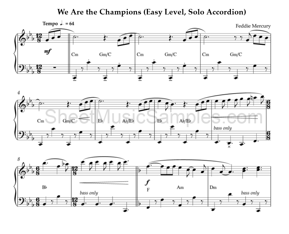 We Are the Champions (Easy Level, Solo Accordion)