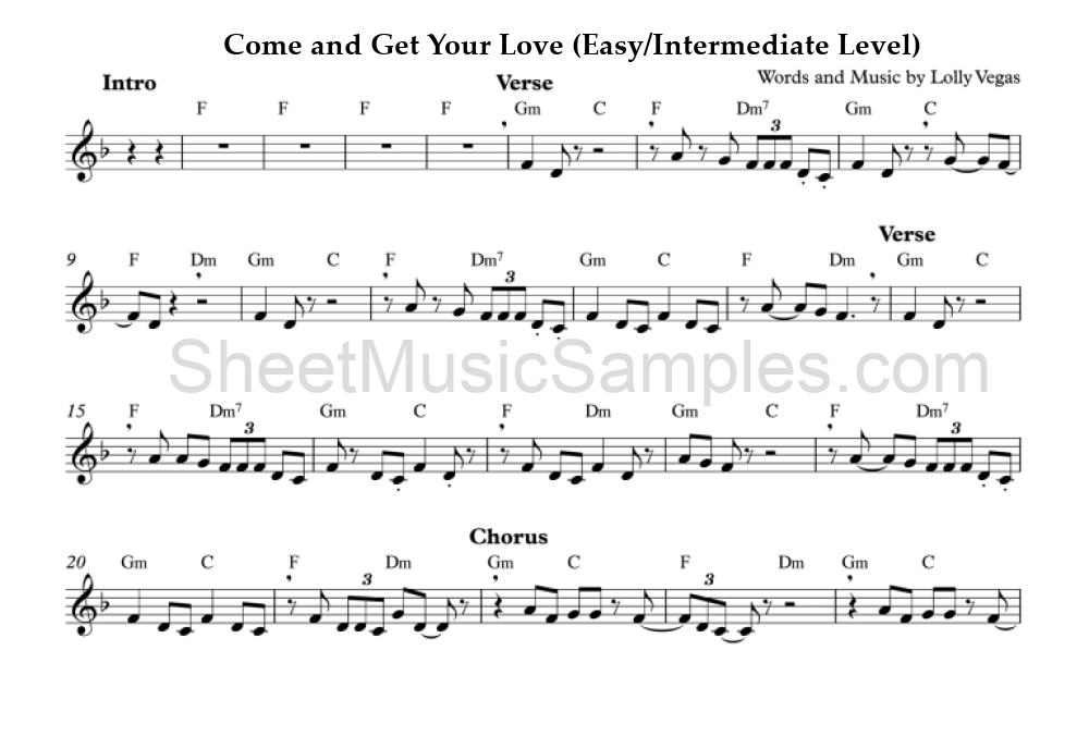 Come and Get Your Love (Easy/Intermediate Level)