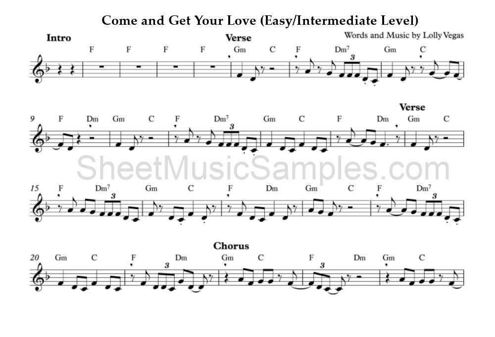 Come and Get Your Love (Easy/Intermediate Level)