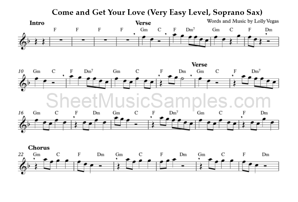 Come and Get Your Love (Very Easy Level, Soprano Sax)