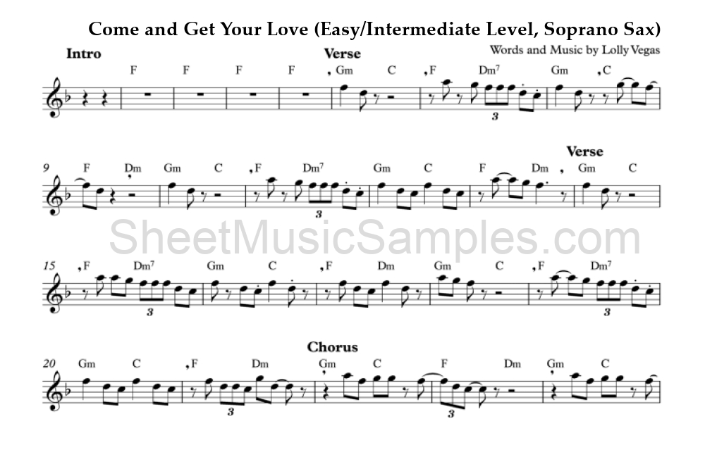 Come and Get Your Love (Easy/Intermediate Level, Soprano Sax)