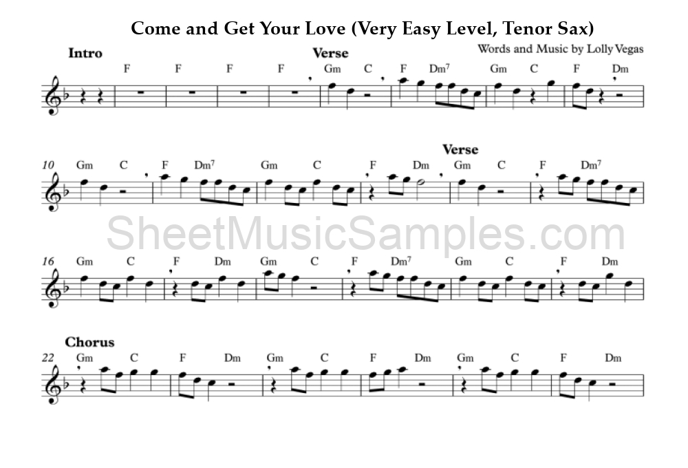 Come and Get Your Love (Very Easy Level, Tenor Sax)