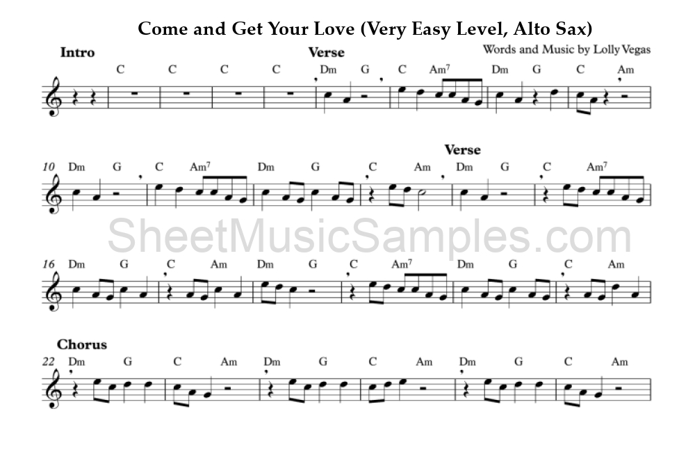 Come and Get Your Love (Very Easy Level, Alto Sax)