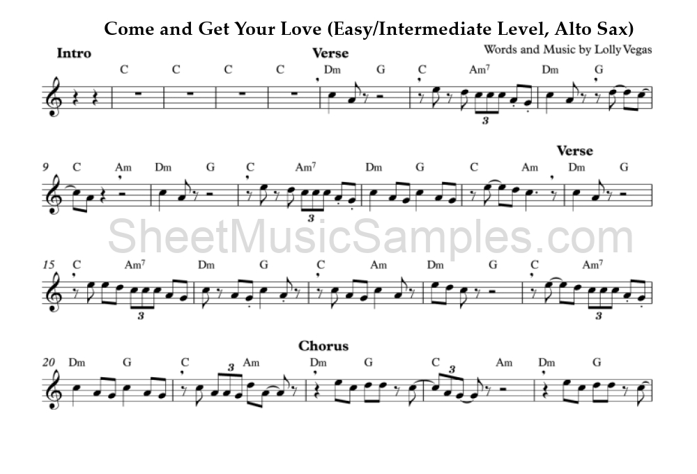 Come and Get Your Love (Easy/Intermediate Level, Alto Sax)