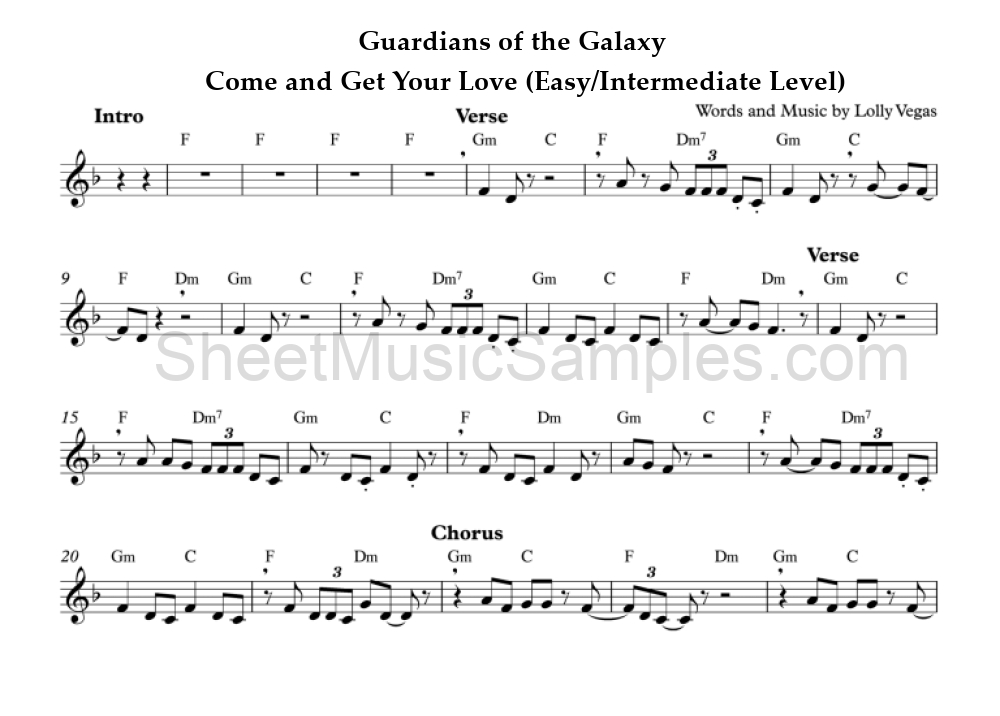 Guardians of the Galaxy - Come and Get Your Love (Easy/Intermediate Level)