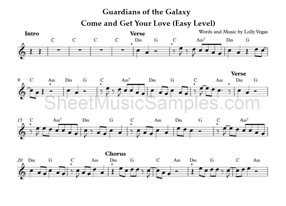 Guardians of the Galaxy - Come and Get Your Love (Easy Level)