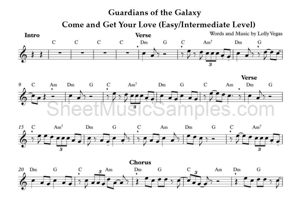 Guardians of the Galaxy - Come and Get Your Love (Easy/Intermediate Level)