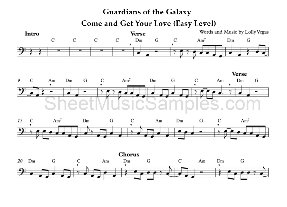 Guardians of the Galaxy - Come and Get Your Love (Easy Level)