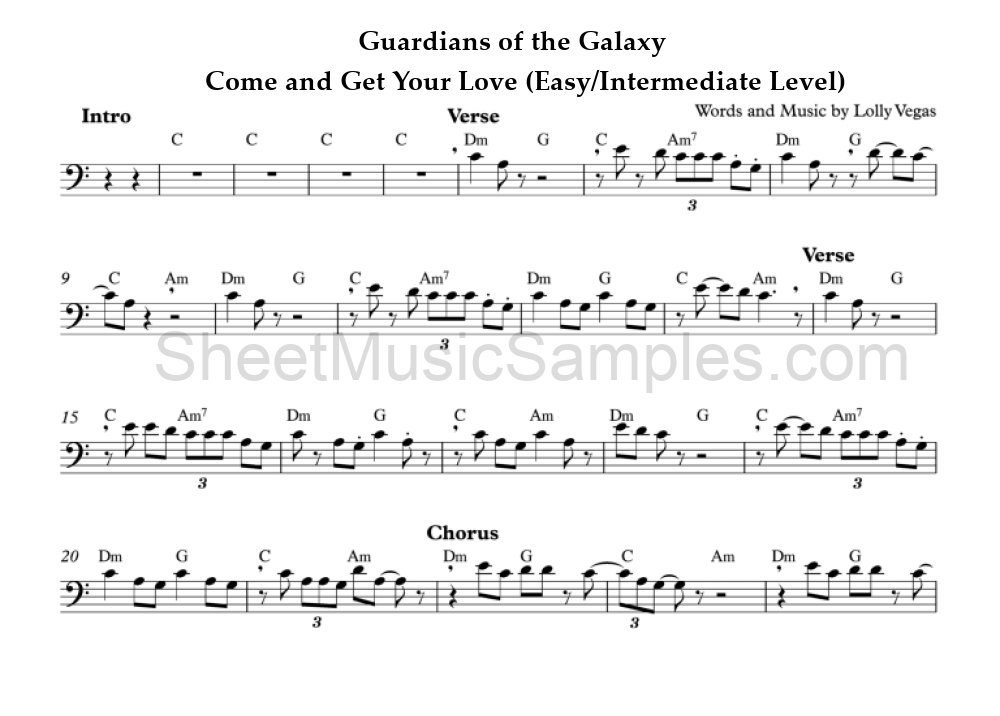 Guardians of the Galaxy - Come and Get Your Love (Easy/Intermediate Level)