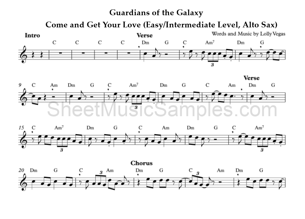 Guardians of the Galaxy - Come and Get Your Love (Easy/Intermediate Level, Alto Sax)