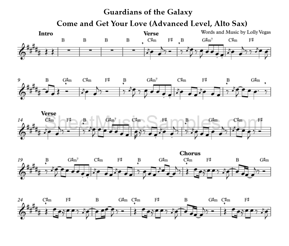 Guardians of the Galaxy - Come and Get Your Love (Advanced Level, Alto Sax)