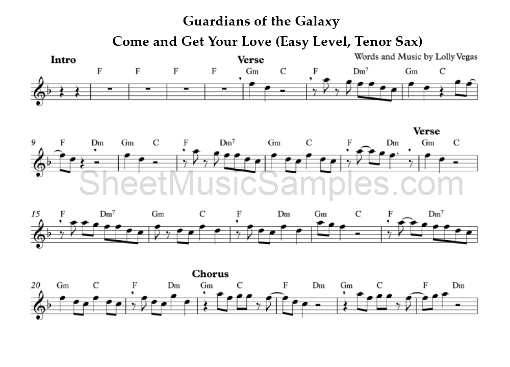 Guardians of the Galaxy - Come and Get Your Love (Easy Level, Tenor Sax)