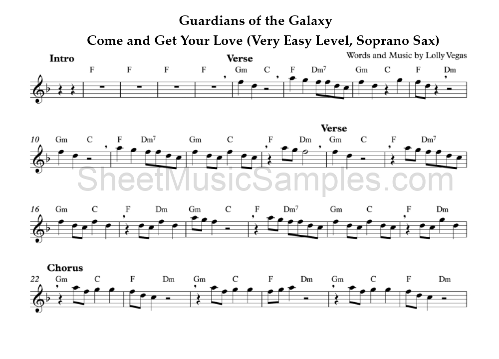 Guardians of the Galaxy - Come and Get Your Love (Very Easy Level, Soprano Sax)