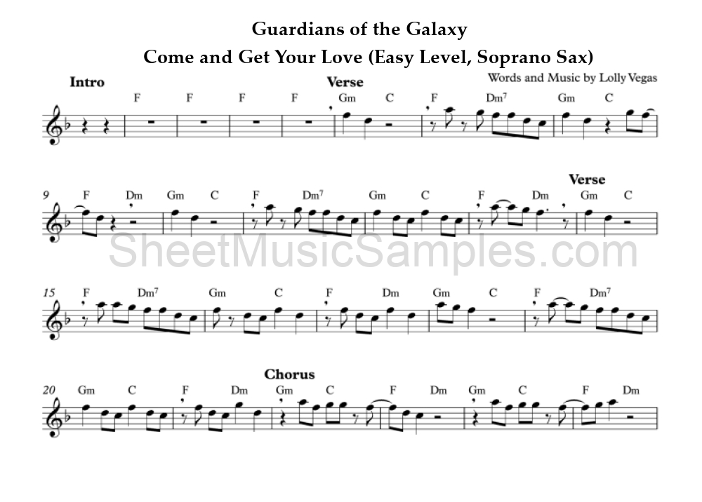 Guardians of the Galaxy - Come and Get Your Love (Easy Level, Soprano Sax)