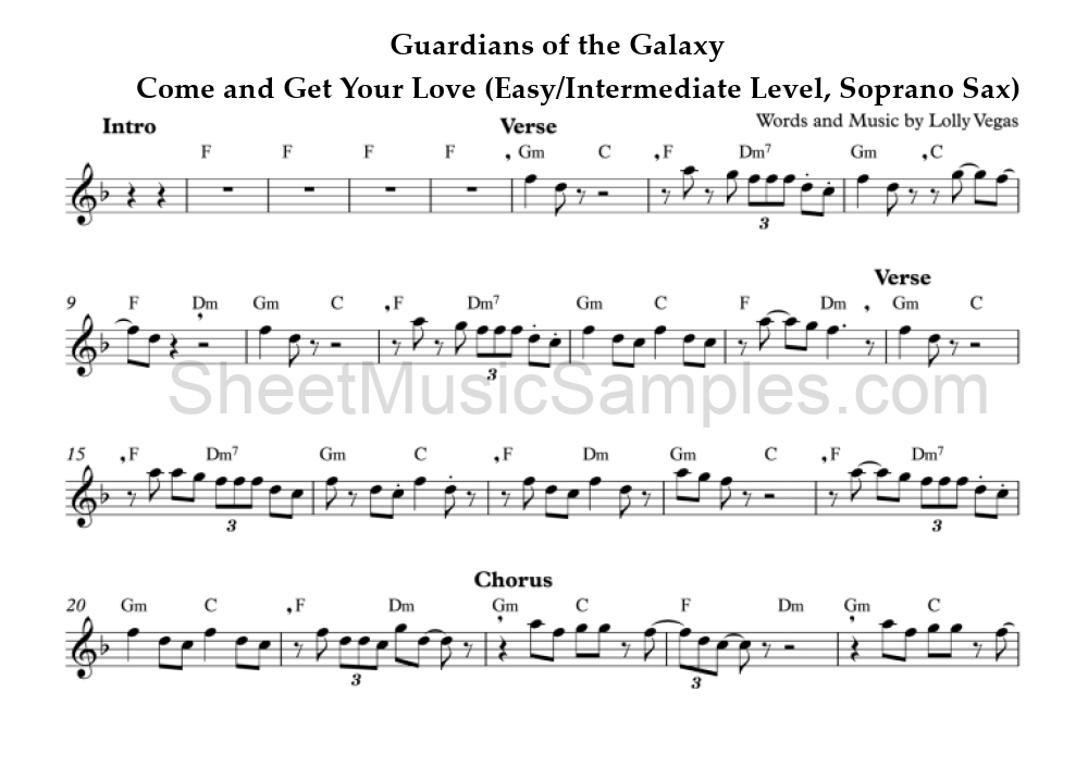 Guardians of the Galaxy - Come and Get Your Love (Easy/Intermediate Level, Soprano Sax)