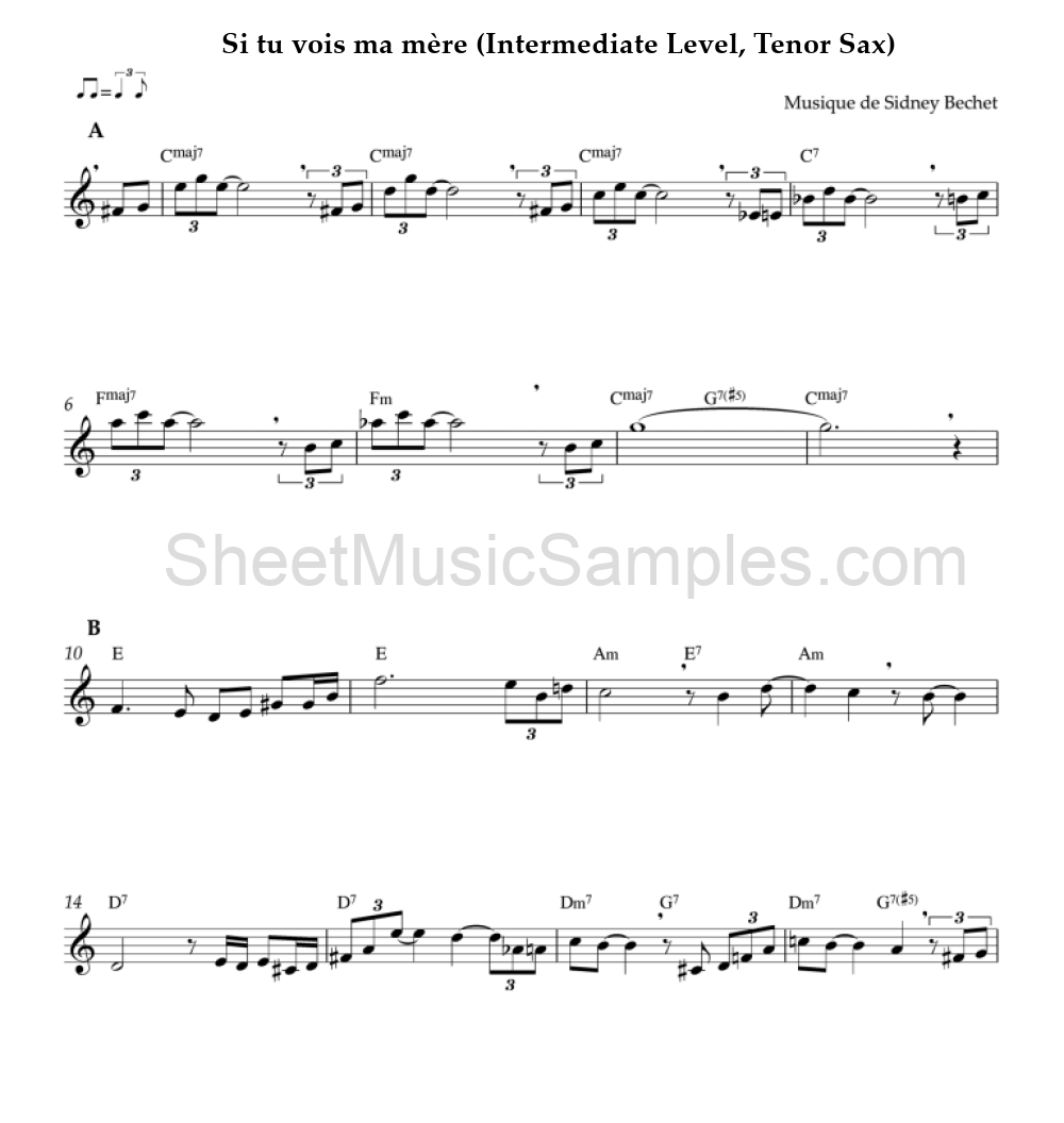 Si tu vois ma mère (Intermediate Level, Tenor Sax)