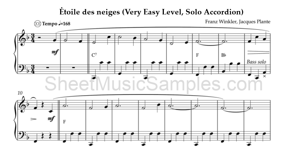 Ėtoile des neiges (Very Easy Level, Solo Accordion)