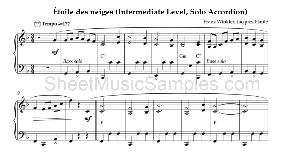 Ėtoile des neiges (Intermediate Level, Solo Accordion)