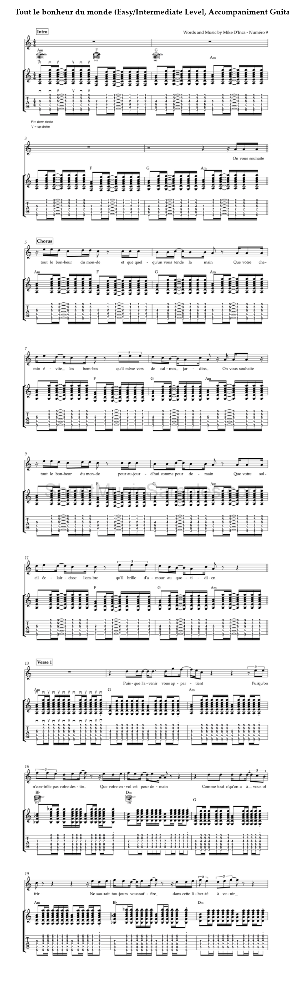 Tout le bonheur du monde (Easy/Intermediate Level, Accompaniment Guitar)