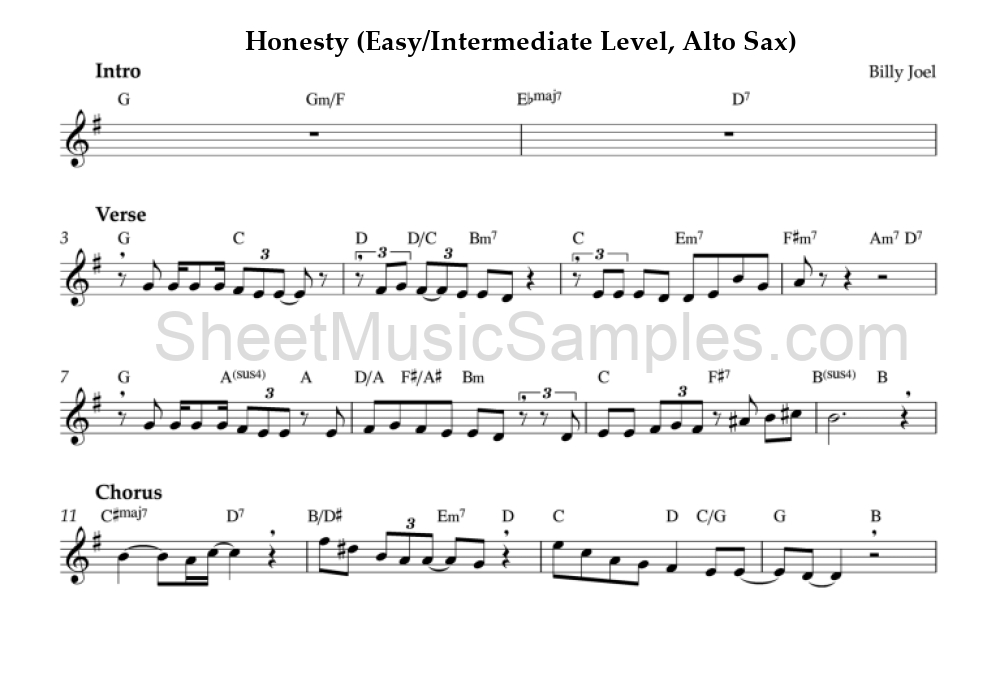 Honesty (Easy/Intermediate Level, Alto Sax)