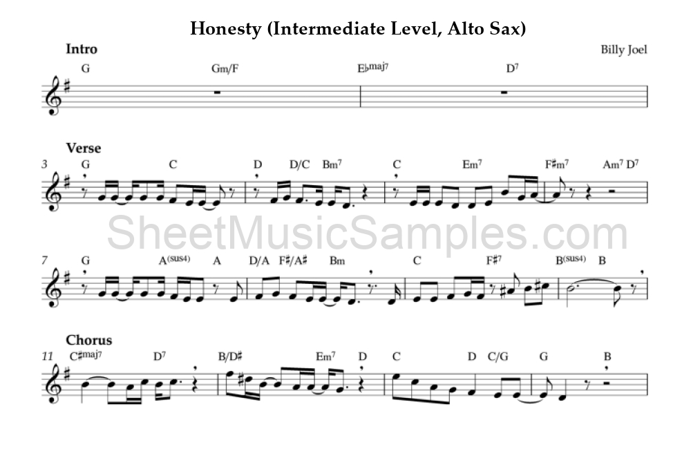 Honesty (Intermediate Level, Alto Sax)