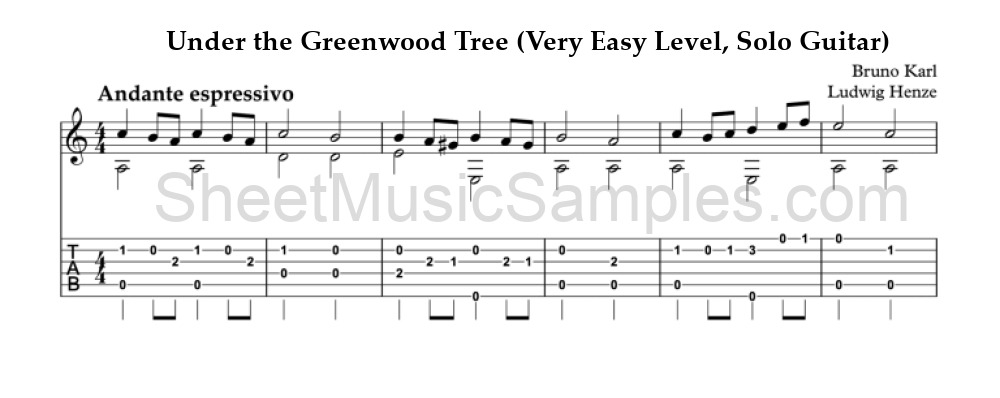 Under the Greenwood Tree (Very Easy Level, Solo Guitar)