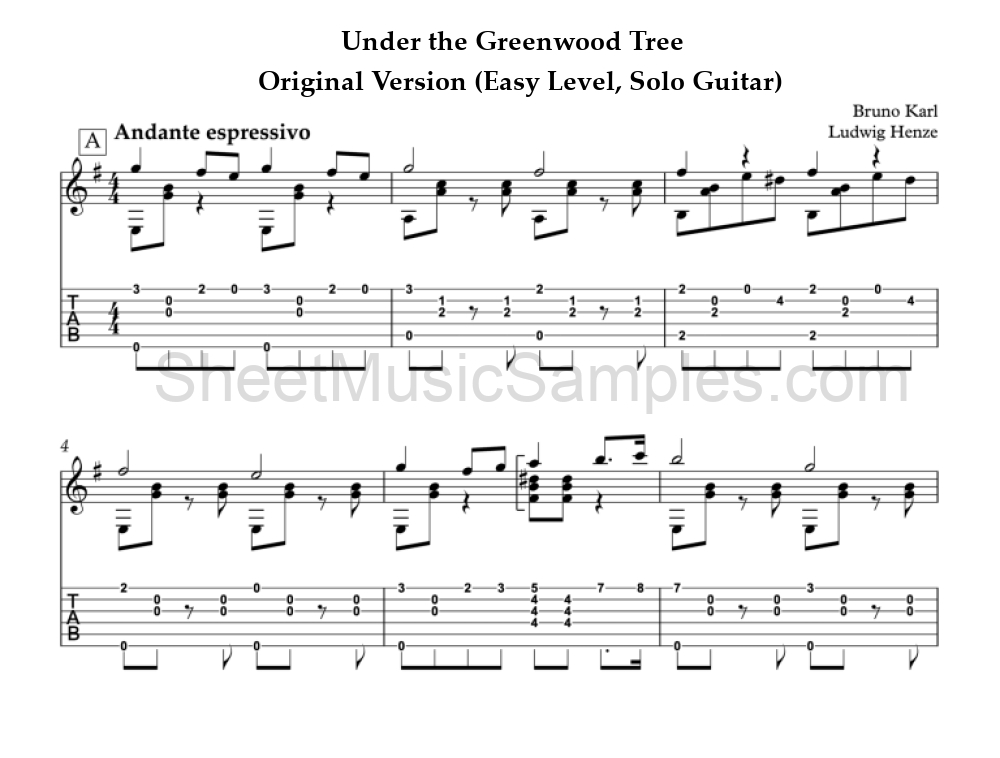 Under the Greenwood Tree - Original Version (Easy Level, Solo Guitar)