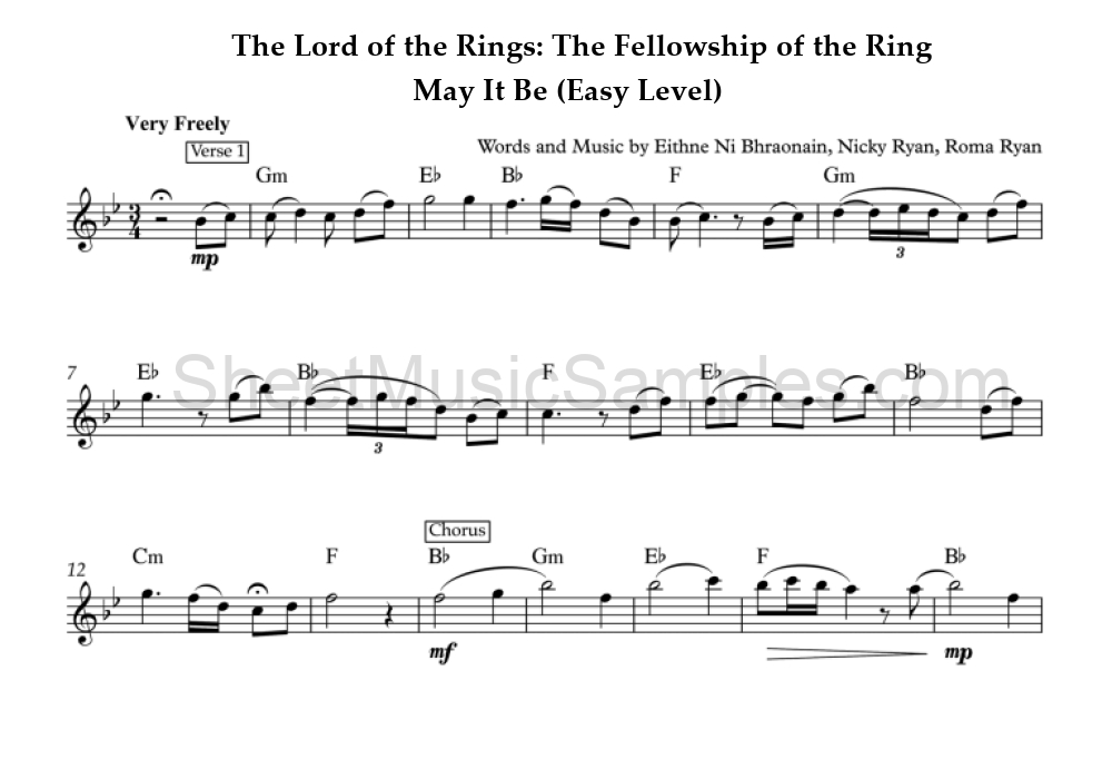 The Lord of the Rings: The Fellowship of the Ring - May It Be (Easy Level)