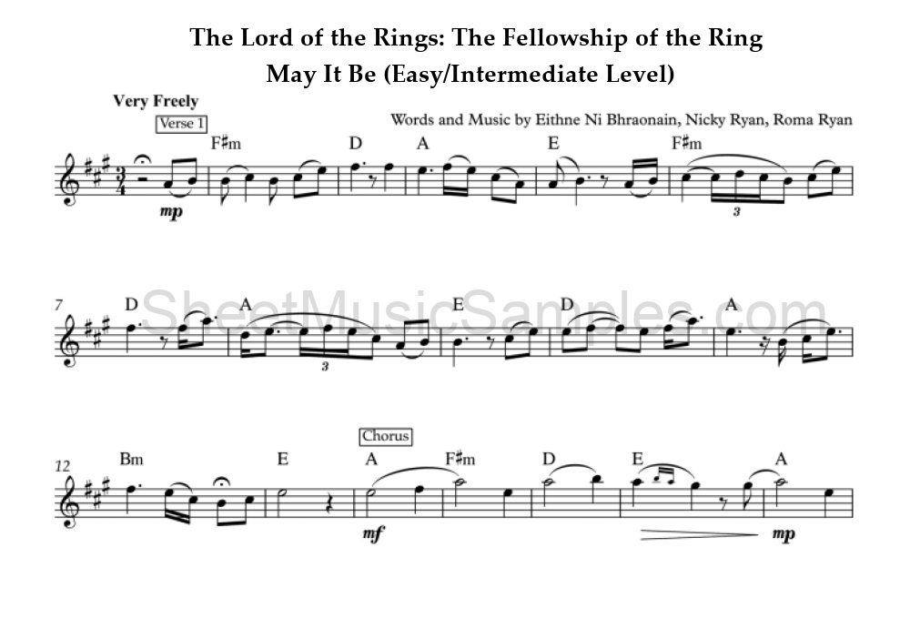 The Lord of the Rings: The Fellowship of the Ring - May It Be (Easy/Intermediate Level)