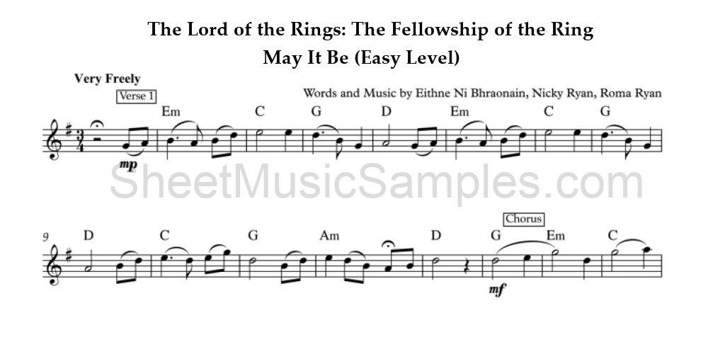 The Lord of the Rings: The Fellowship of the Ring - May It Be (Easy Level)