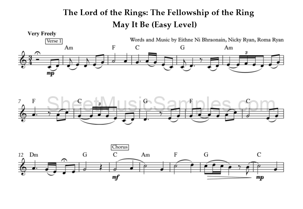 The Lord of the Rings: The Fellowship of the Ring - May It Be (Easy Level)