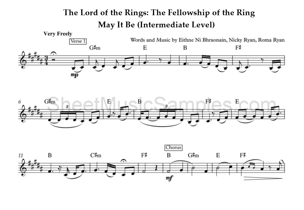 The Lord of the Rings: The Fellowship of the Ring - May It Be (Intermediate Level)