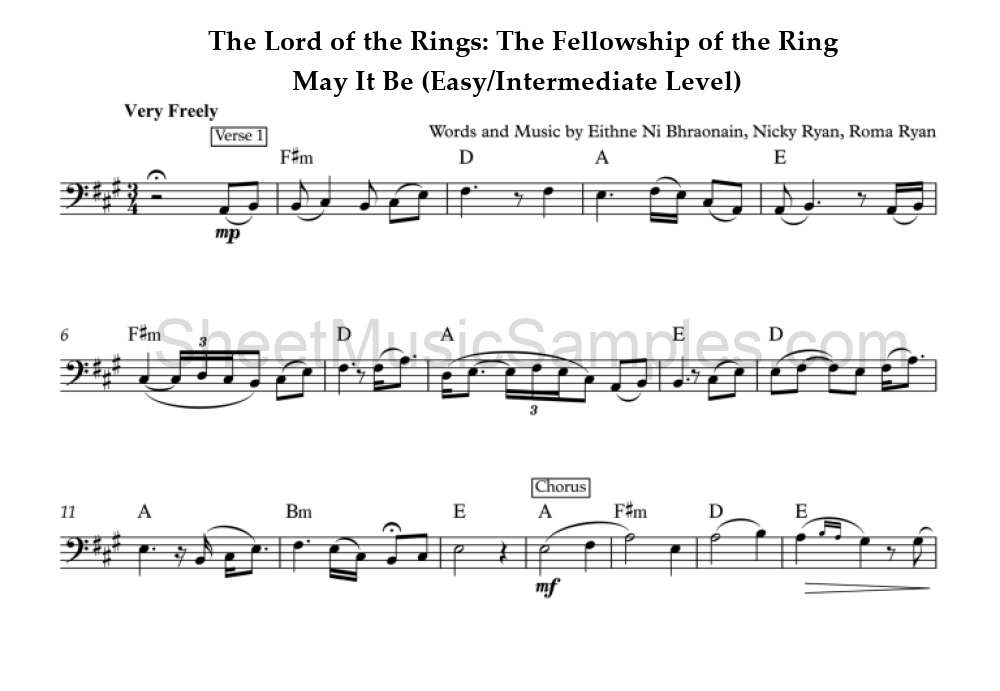 The Lord of the Rings: The Fellowship of the Ring - May It Be (Easy/Intermediate Level)